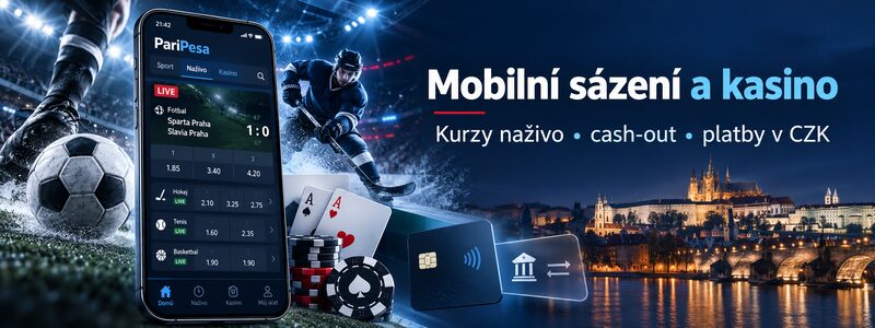Mobilní sázení a kasino v aplikaci PariPesa s kurzy naživo a platbami v CZK