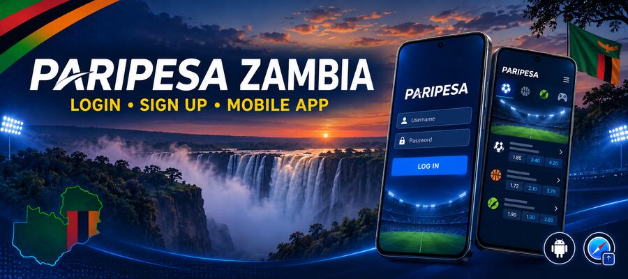 PariPesa Zambia login, sign up and mobile app with Victoria Falls in the background.